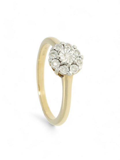 Diamond Floral Cluster Miracle Set Ring in 9ct Yellow Gold