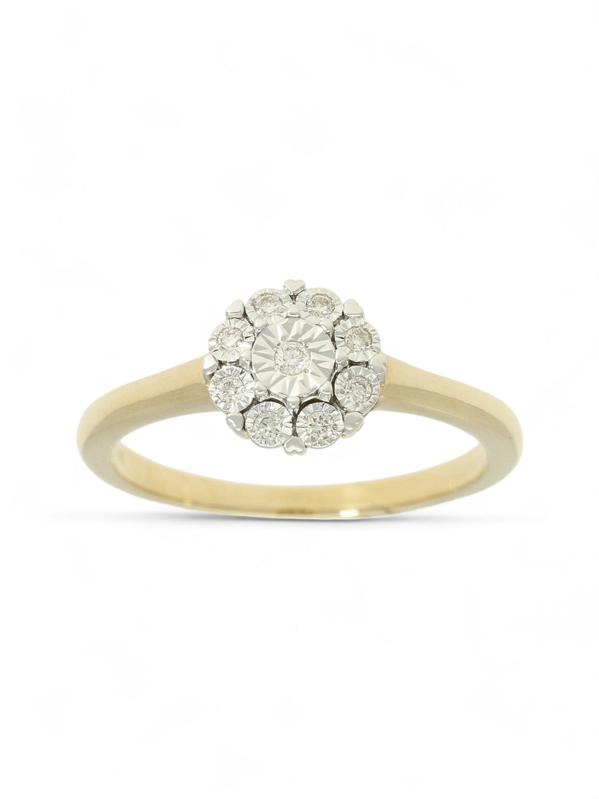 Diamond Floral Cluster Miracle Set Ring in 9ct Yellow Gold