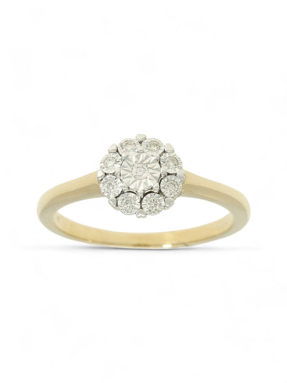 Diamond Floral Cluster Miracle Set Ring in 9ct Yellow Gold