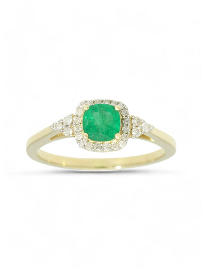 Emerald & Diamond Trefoil Halo Ring in 9ct Yellow Gold