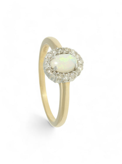 Opal & Diamond Halo Cluster Ring in 9ct Yellow Gold