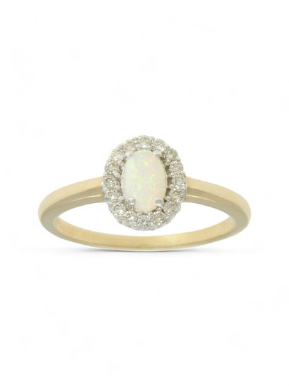 Opal & Diamond Halo Cluster Ring in 9ct Yellow Gold