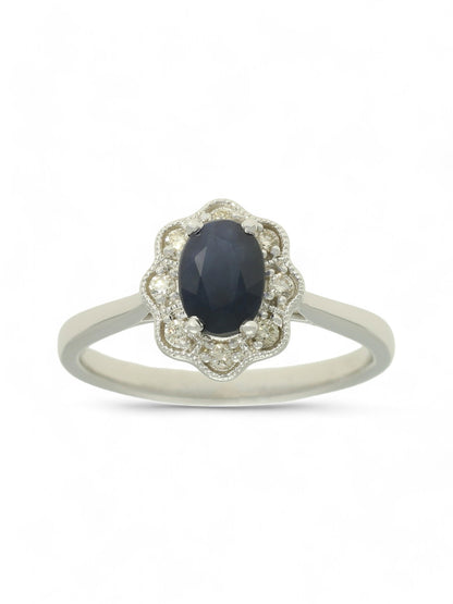 Sapphire & Diamond Fancy Flower Cluster Ring in 9ct White Gold