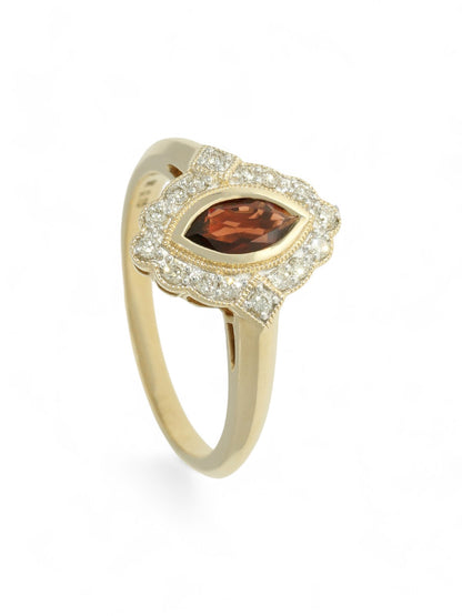 Garnet & Diamond Fancy Cluster Ring in 9ct Yellow Gold