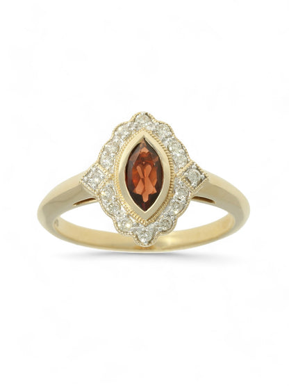 Garnet & Diamond Fancy Cluster Ring in 9ct Yellow Gold