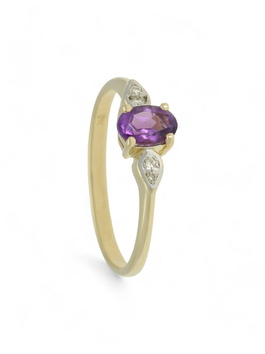 Amethyst & Diamond Five Stone Ring in 9ct Yellow Gold