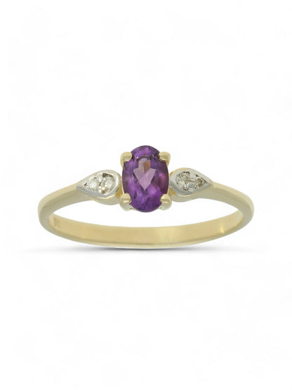 Amethyst & Diamond Five Stone Ring in 9ct Yellow Gold