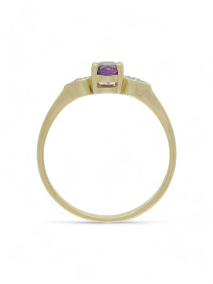Amethyst & Diamond Five Stone Ring in 9ct Yellow Gold