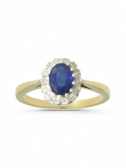 Sapphire & Diamond Cluster Ring in 9ct Yellow Gold