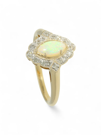 Opal & Diamond Cluster Ring in 9ct Yellow Gold