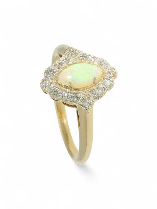Opal & Diamond Cluster Ring in 9ct Yellow Gold