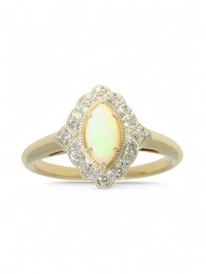 Opal & Diamond Cluster Ring in 9ct Yellow Gold