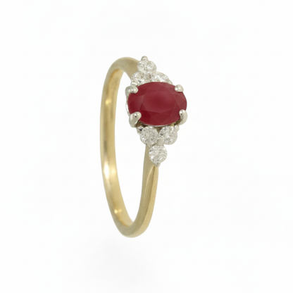 Ruby & Diamond Trefoil Ring with 7x5mm Ruby and 0.22ct of Round Brilliant Diamonds in 9ct Yellow & White Gold