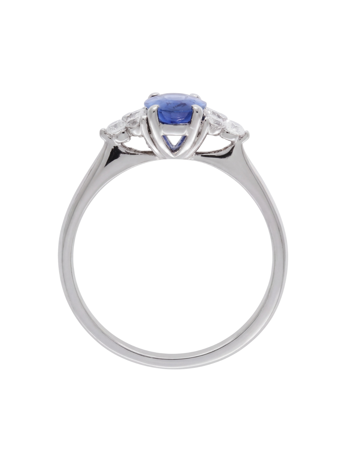 Sapphire & Diamond Trefoil Ring with 7x5mm Oval Sapphire & 0.22ct of Round Brilliant Diamonds in 9ct White Gold