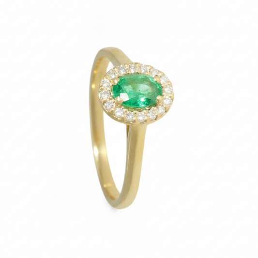 Emerald & Diamond Cluster Ring with 6x4mm Emerald and 0.12ct of Round Brilliant Diamonds in 9ct Yellow & White Gold (Copy)