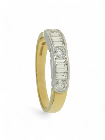 Diamond Half Eternity Ring 0.75ct Emerald & Round Brilliant Cut in 18ct Yellow & White Gold