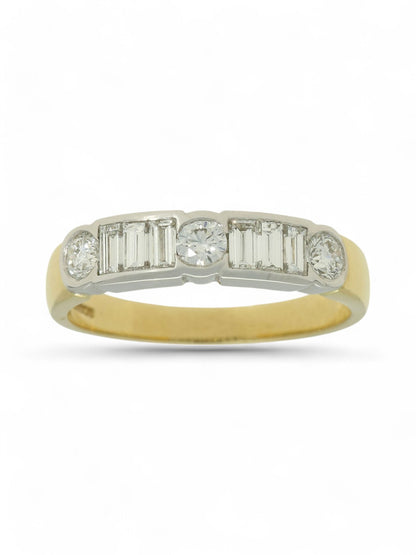 Diamond Half Eternity Ring 0.75ct Emerald & Round Brilliant Cut in 18ct Yellow & White Gold