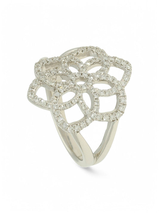 Diamond Floral Ring Round Brilliant Cut in 18ct White Gold