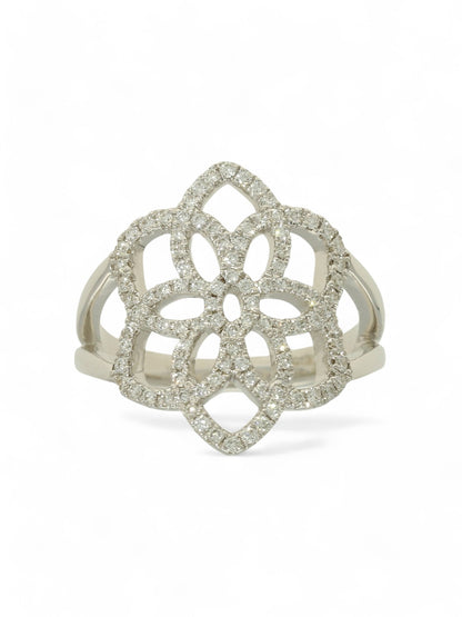 Diamond Floral Ring Round Brilliant Cut in 18ct White Gold