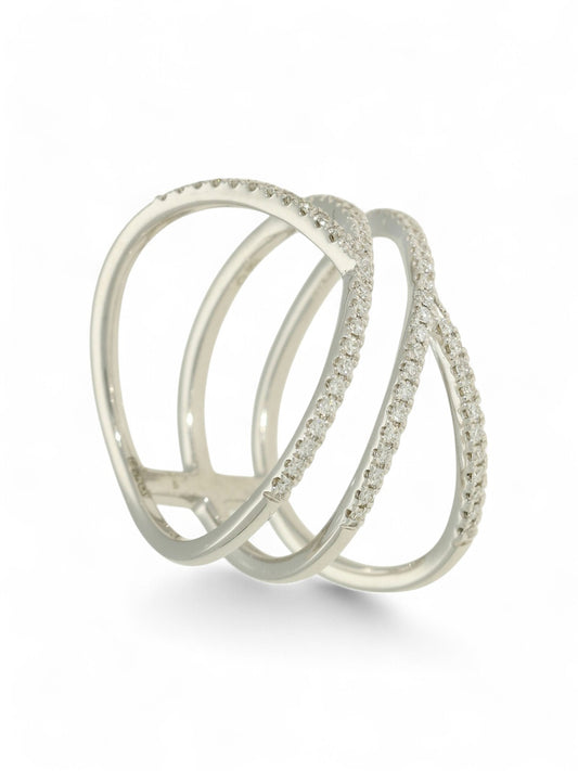 Diamond Crossover Ring Round Brilliant Cut in 18ct White Gold