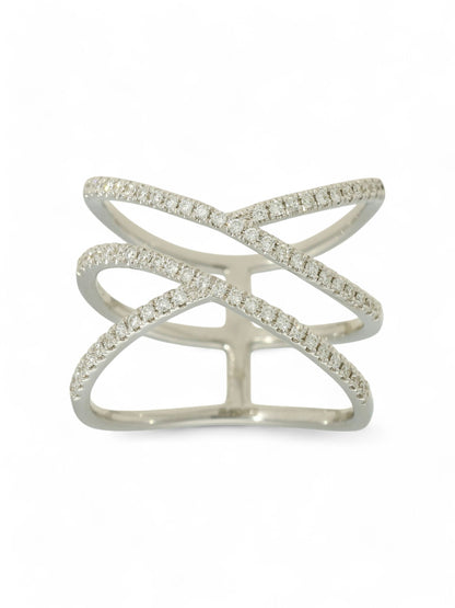 Diamond Crossover Ring Round Brilliant Cut in 18ct White Gold