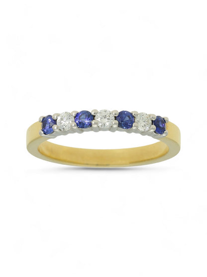 0.27ct Round Brilliant Cut Sapphire & 0.16ct Round Brilliant Cut Diamond Half Eternity Ring in 18ct Yellow & White Gold