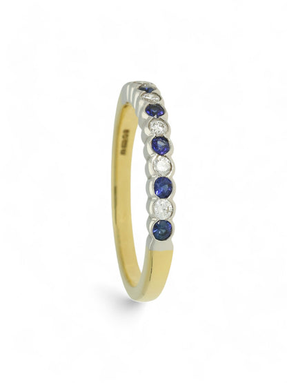0.20ct Round Brilliant Cut Sapphire & 0.14ct Round Brilliant Cut Diamond Half Eternity Ring in 18ct Yellow & White Gold