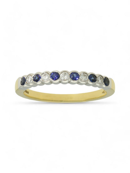 0.20ct Round Brilliant Cut Sapphire & 0.14ct Round Brilliant Cut Diamond Half Eternity Ring in 18ct Yellow & White Gold