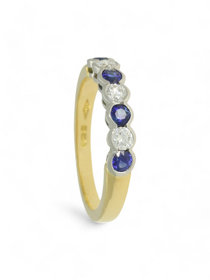 0.46ct Round Brilliant Cut Sapphire & 0.29ct Round Brilliant Cut Diamond Half Eternity Ring in 18ct Yellow & White Gold