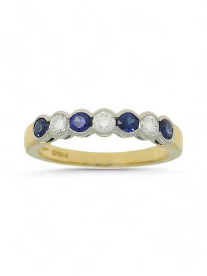0.46ct Round Brilliant Cut Sapphire & 0.29ct Round Brilliant Cut Diamond Half Eternity Ring in 18ct Yellow & White Gold