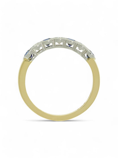 0.46ct Round Brilliant Cut Sapphire & 0.29ct Round Brilliant Cut Diamond Half Eternity Ring in 18ct Yellow & White Gold