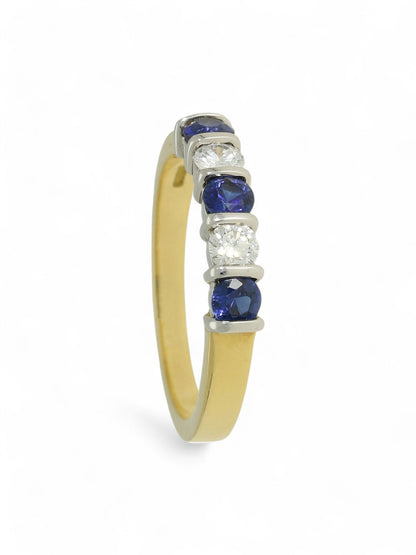 0.50ct Round Brilliant Cut Sapphire & 0.25ct Round Brilliant Cut Diamond Five Stone Ring in 18ct Yellow & White Gold