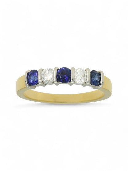 0.50ct Round Brilliant Cut Sapphire & 0.25ct Round Brilliant Cut Diamond Five Stone Ring in 18ct Yellow & White Gold
