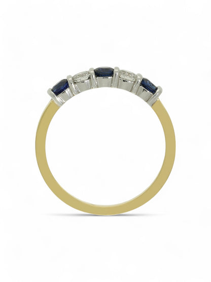 0.50ct Round Brilliant Cut Sapphire & 0.25ct Round Brilliant Cut Diamond Five Stone Ring in 18ct Yellow & White Gold