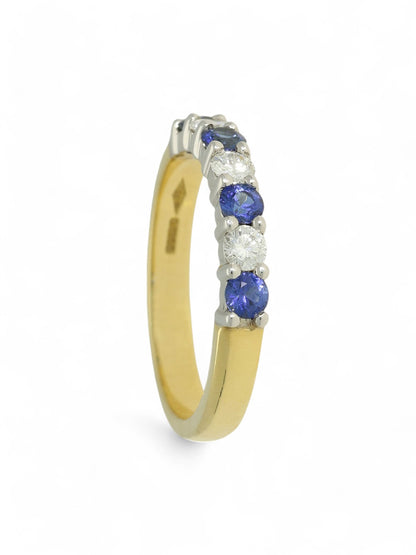 0.47ct Round Brilliant Cut Sapphire & 0.28ct Round Brilliant Cut Diamond Half Eternity Ring in 18ct Yellow & White Gold
