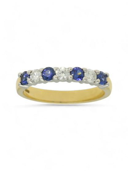 0.47ct Round Brilliant Cut Sapphire & 0.28ct Round Brilliant Cut Diamond Half Eternity Ring in 18ct Yellow & White Gold