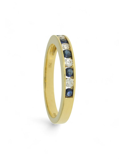 0.24ct Round Brilliant Cut Sapphire & 0.14ct Round Brilliant Cut Diamond Half Eternity Ring in 18ct Yellow Gold