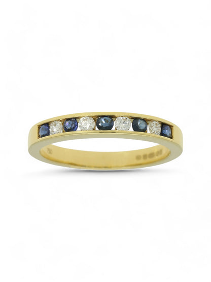 0.24ct Round Brilliant Cut Sapphire & 0.14ct Round Brilliant Cut Diamond Half Eternity Ring in 18ct Yellow Gold