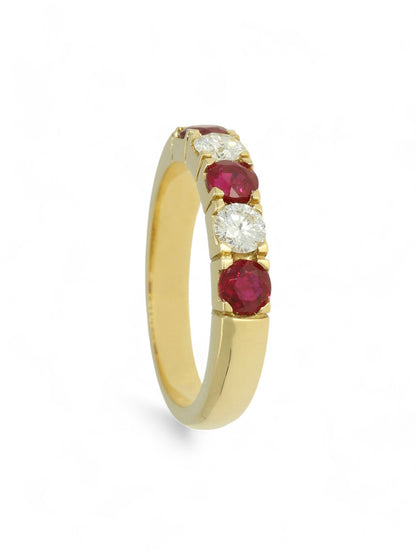 0.63ct Round Brilliant Cut Ruby & 0.35ct Round Brilliant Cut Diamond Five Stone Ring Round Cut Brilliant in 18ct Yellow Gold