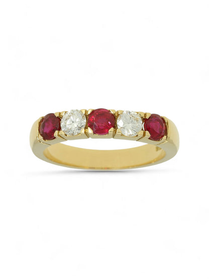 0.63ct Round Brilliant Cut Ruby & 0.35ct Round Brilliant Cut Diamond Five Stone Ring Round Cut Brilliant in 18ct Yellow Gold