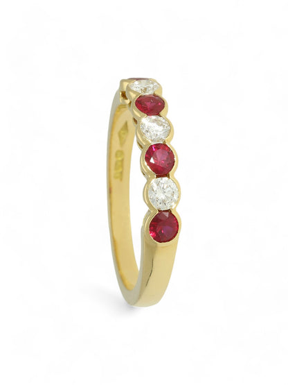 0.46ct Round Brilliant Cut Ruby & 0.29ct Round Brilliant Cut Diamond Half Eternity Ring in 18ct Yellow Gold