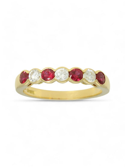 0.46ct Round Brilliant Cut Ruby & 0.29ct Round Brilliant Cut Diamond Half Eternity Ring in 18ct Yellow Gold