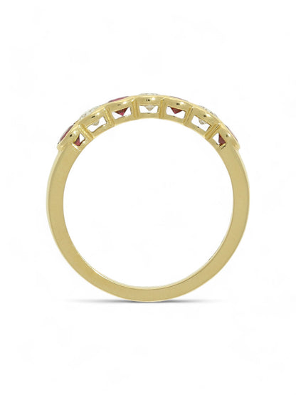 0.46ct Round Brilliant Cut Ruby & 0.29ct Round Brilliant Cut Diamond Half Eternity Ring in 18ct Yellow Gold