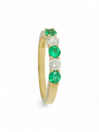0.37ct Round Brilliant Cut Emerald & 0.28ct Round Brilliant Cut Diamond Five Stone Round Brilliant Cut in 18ct Yellow Gold