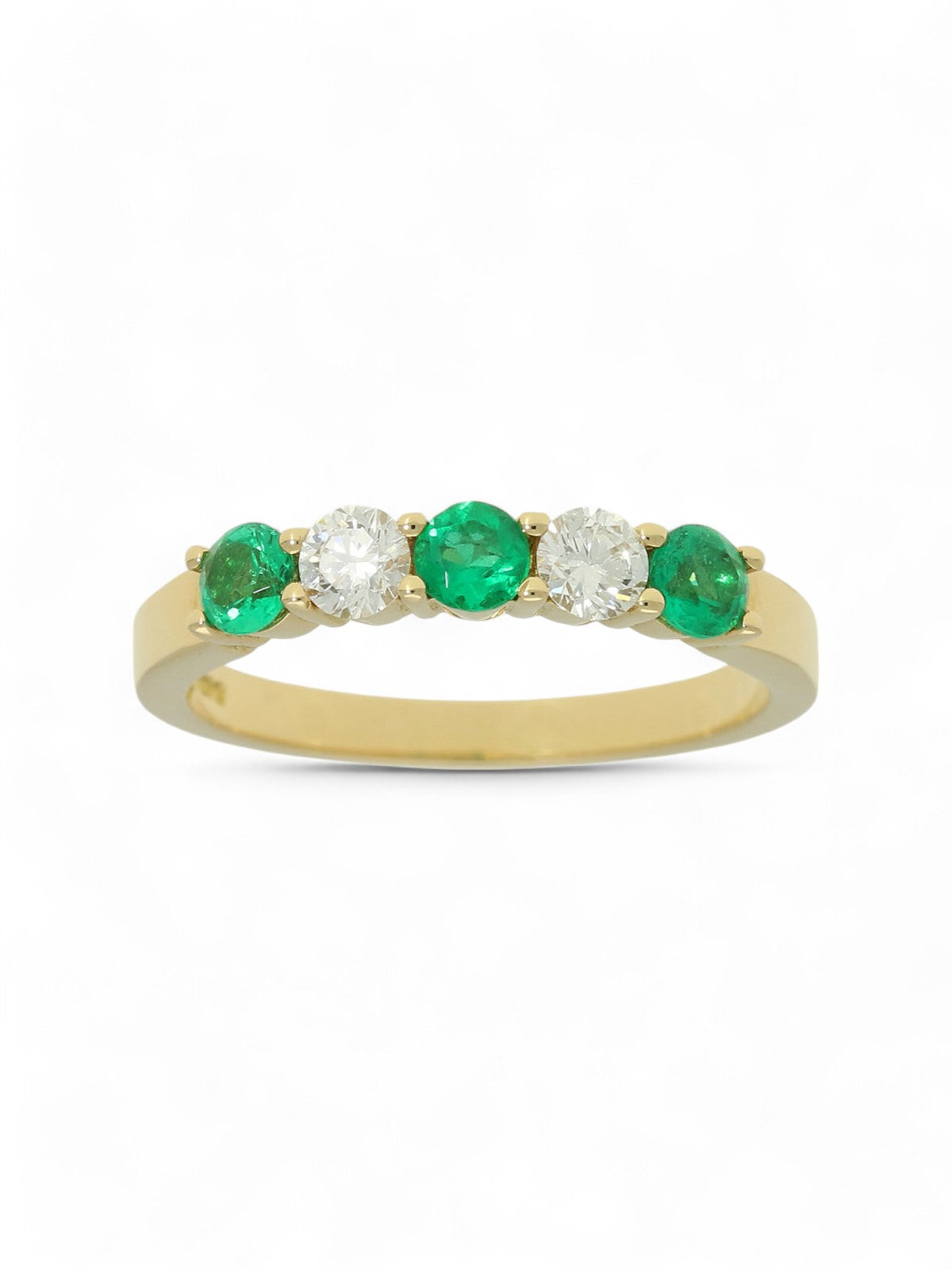 Emerald & Diamond Five Stone Round Brilliant Cut in 18ct Yellow Gold