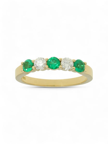 0.37ct Round Brilliant Cut Emerald & 0.28ct Round Brilliant Cut Diamond Five Stone Round Brilliant Cut in 18ct Yellow Gold