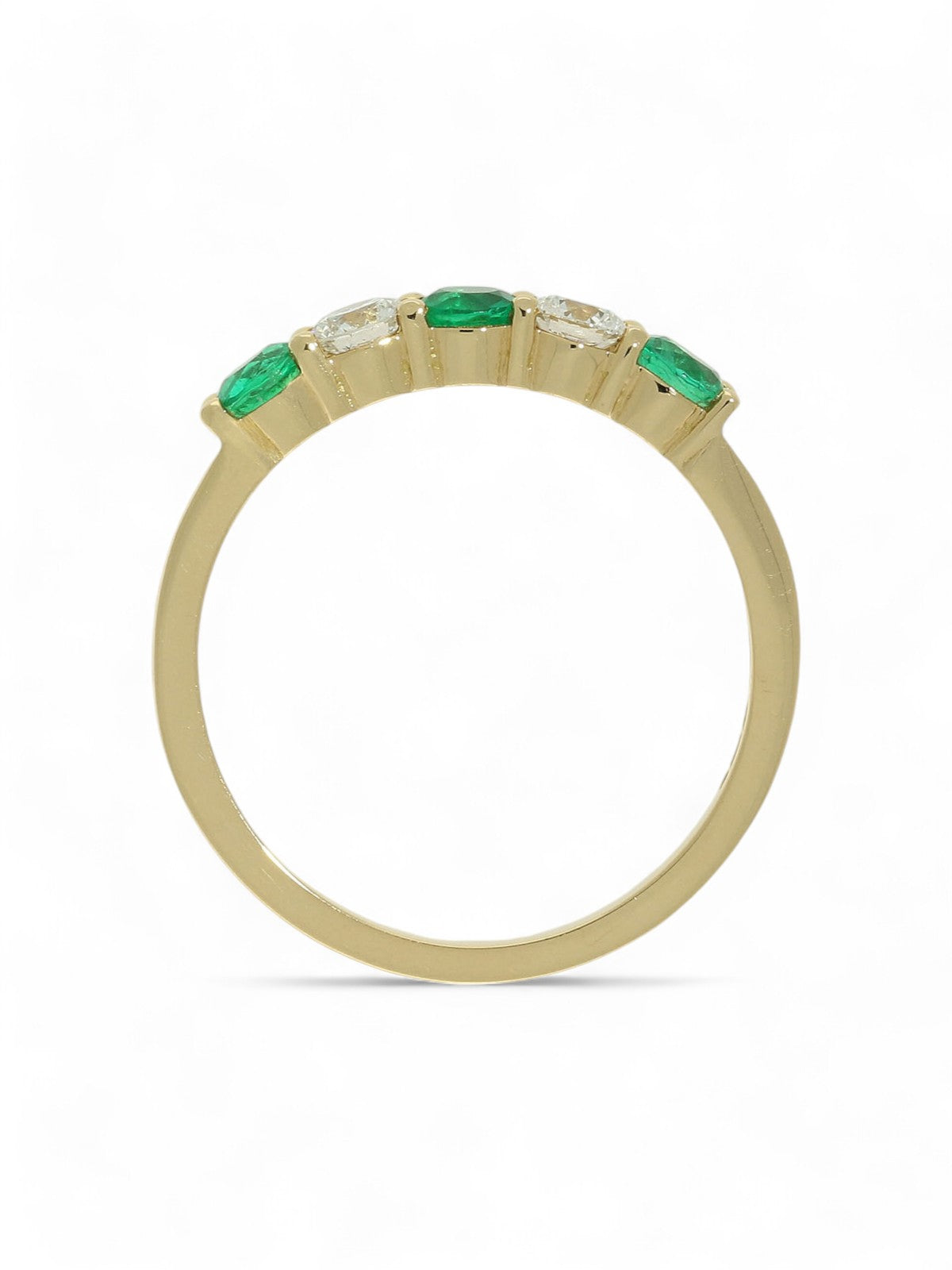 Emerald & Diamond Five Stone Round Brilliant Cut in 18ct Yellow Gold