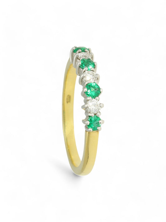 Pre Owned Emerald & Diamond Eternity Ring in 18ct Yellow & White Gold
