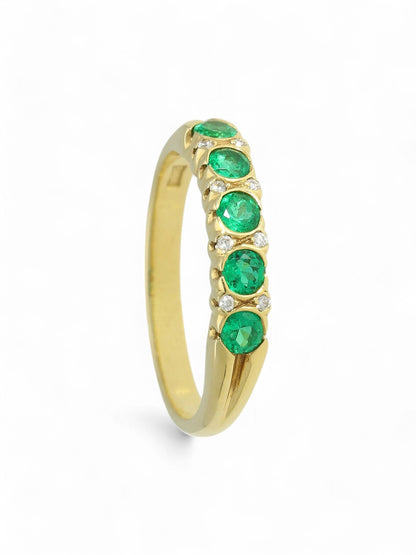 0.45ct Round Brilliant Cut Emerald & 0.04ct Round Brilliant Cut Diamond Half Eternity Ring in 18ct Yellow Gold