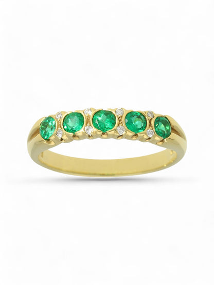 0.45ct Round Brilliant Cut Emerald & 0.04ct Round Brilliant Cut Diamond Half Eternity Ring in 18ct Yellow Gold